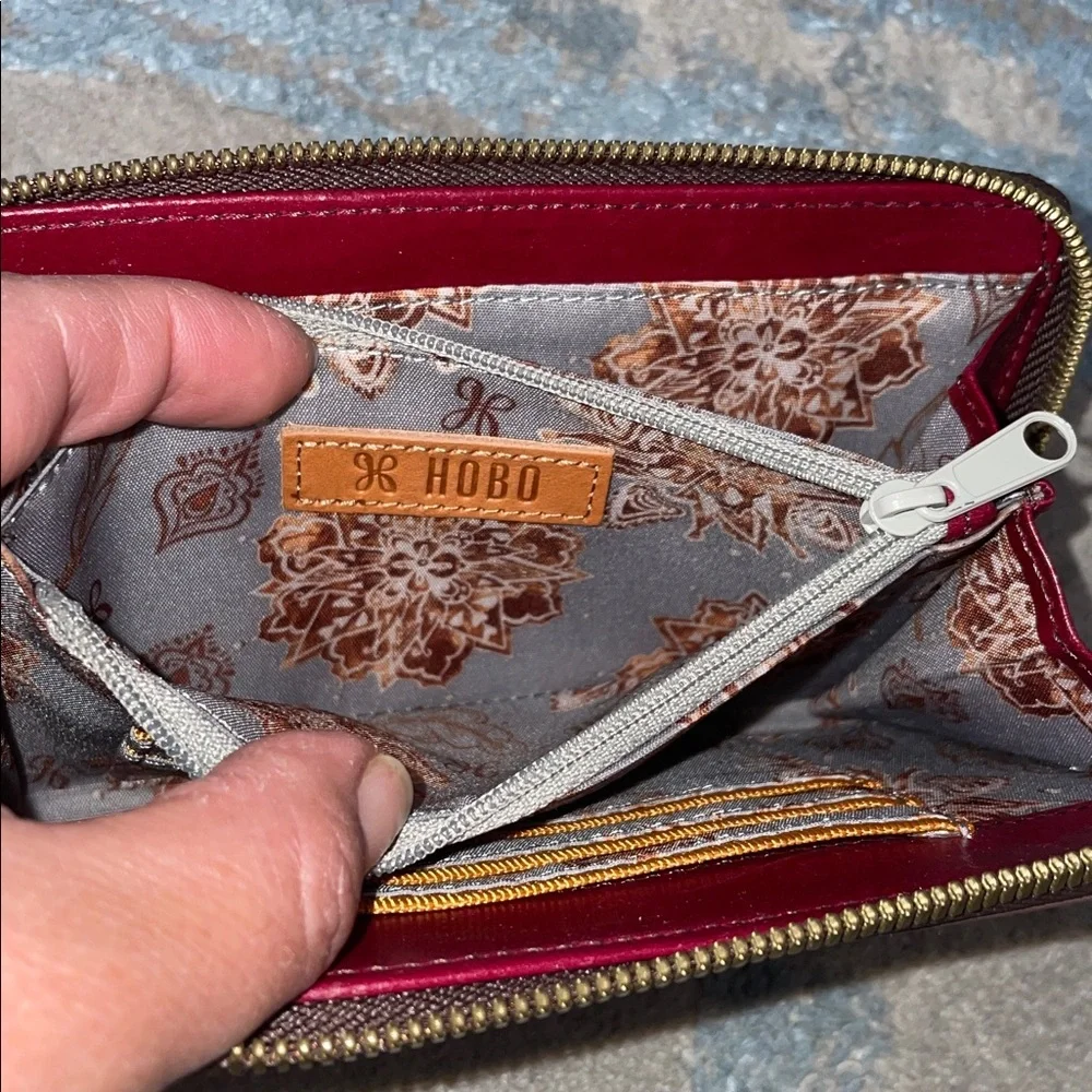 Hobo Honor Leather Zip Around Wallet Cherry Red Color